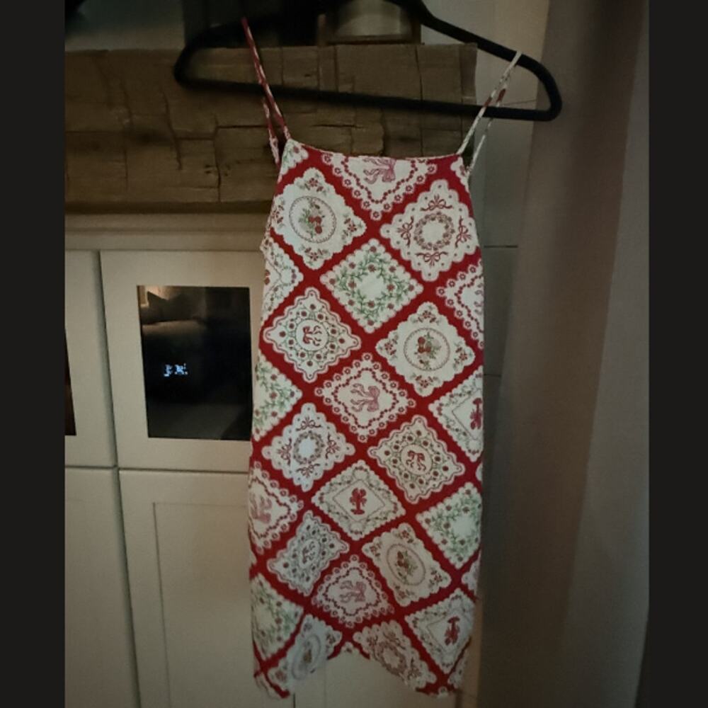 Monteau LA Red White Lobster Nautical Linen Blend Sundress Mini Size Small